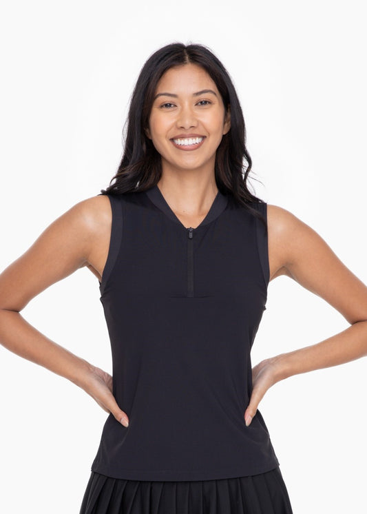 Half Zip Mandarin Collar Active Top in Black