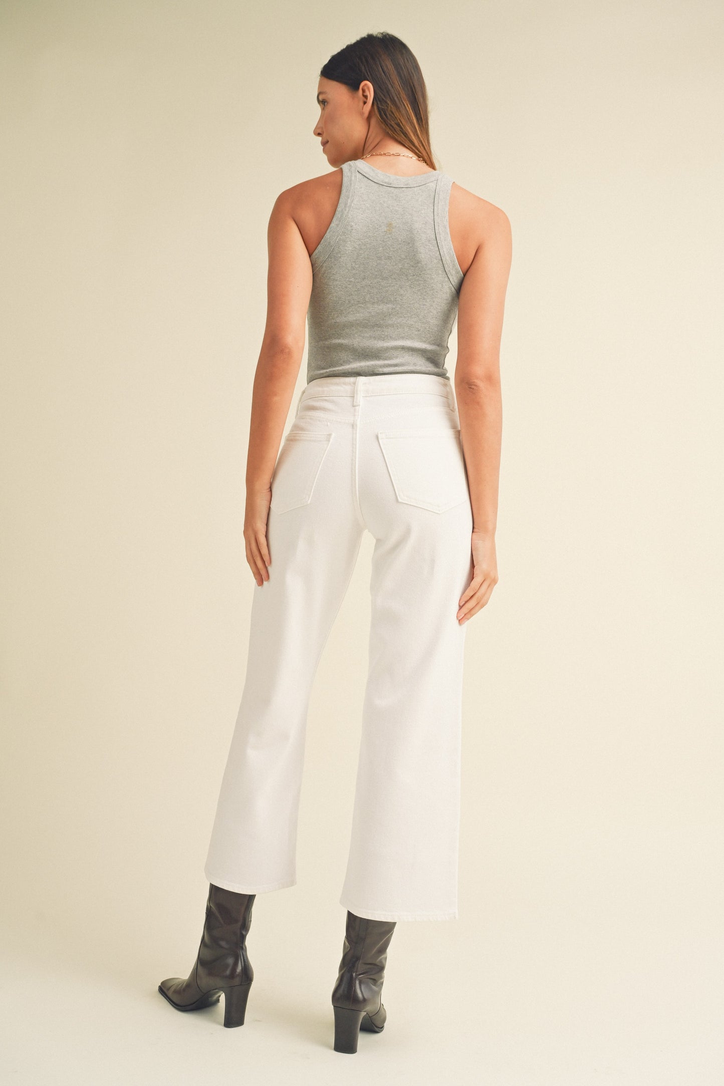 Allie Slim Wide Leg White Jeans