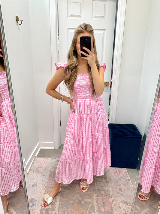 Pink Gingham Midi Dress