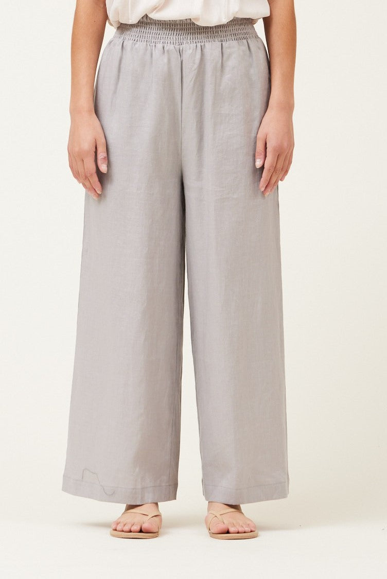 Saint Vincent Smocked Waist Linen Pants in Mist