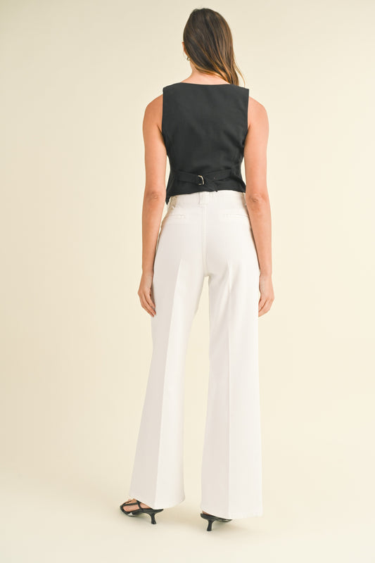 Casey Patch Pocket Wide Leg Flare White Jeans