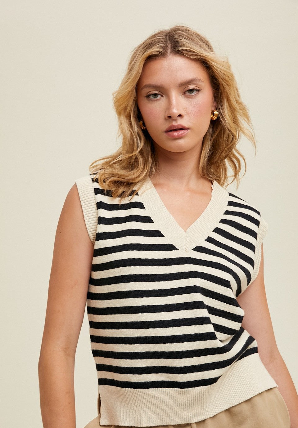 Sleeveless Stripe Sweater