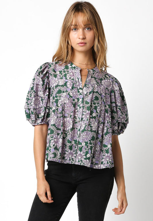 Lilac Fields S/S Button Up Top