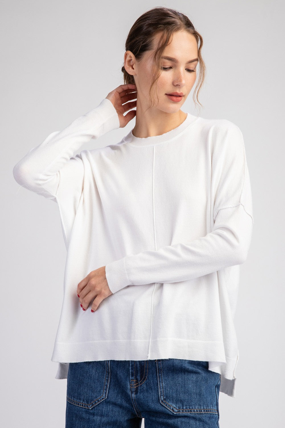 Round Neck Light Weight Sweater in Cream