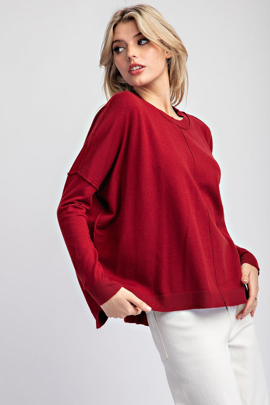 Cozy Fall Sweater In Merlot