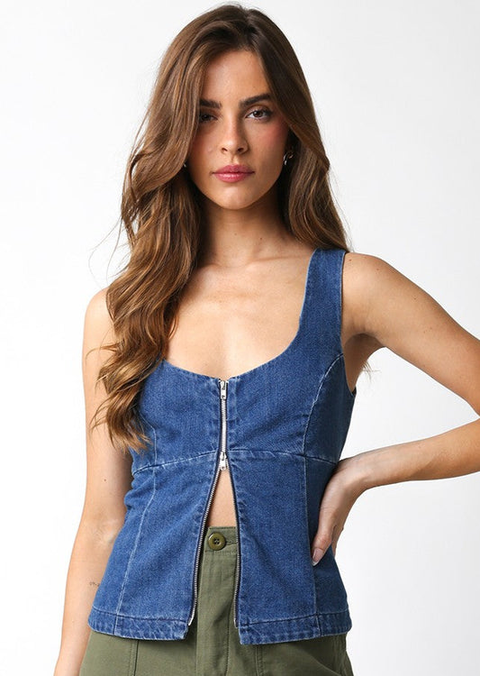 Danica Denim Zipper Top