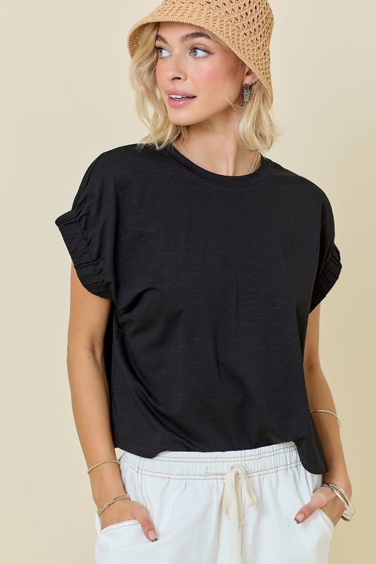 Feeling Happy Knit Top In Black