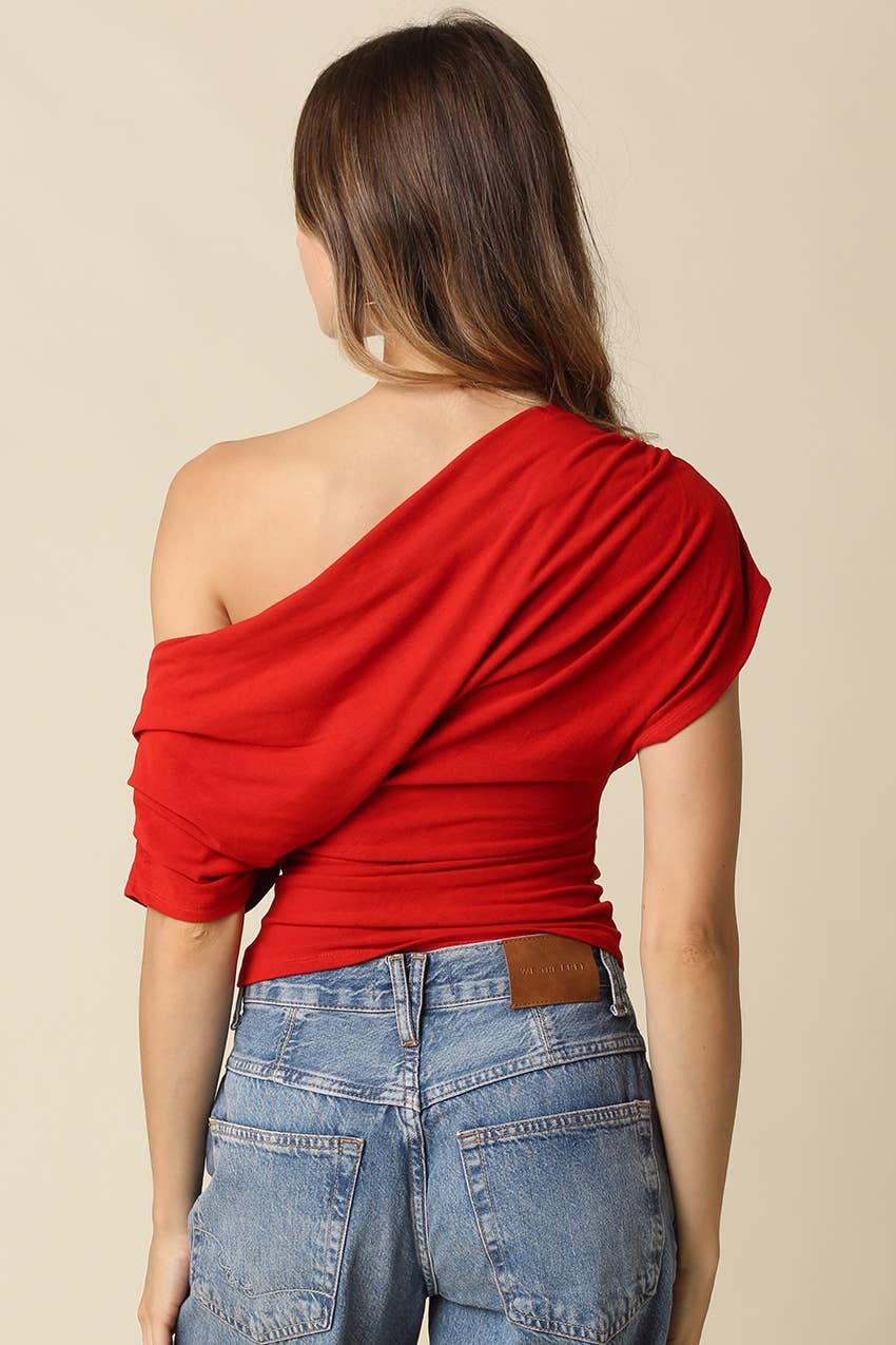 Carina Draped One Shoulder Top in Red