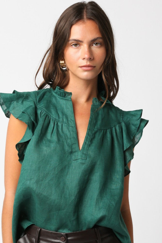 Gaia Ruffled Blouse In Dark Green