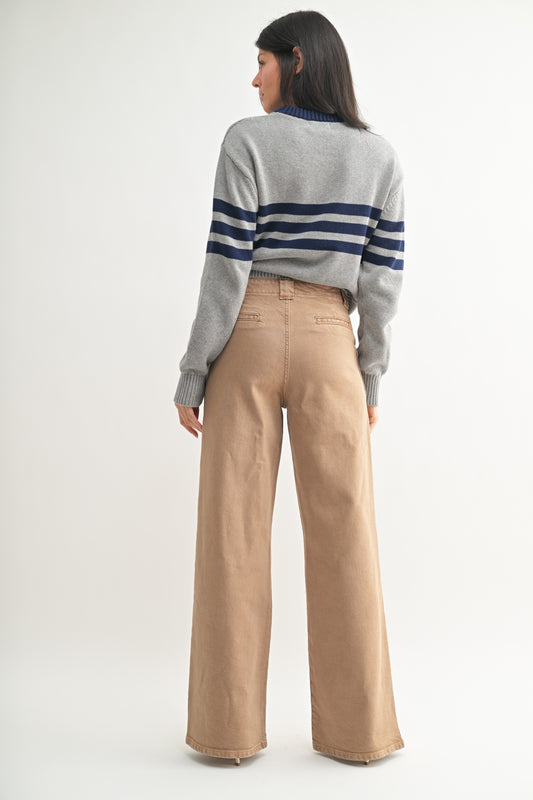 Vintage Khaki Patch Pocket Wide Leg Flare Jeans