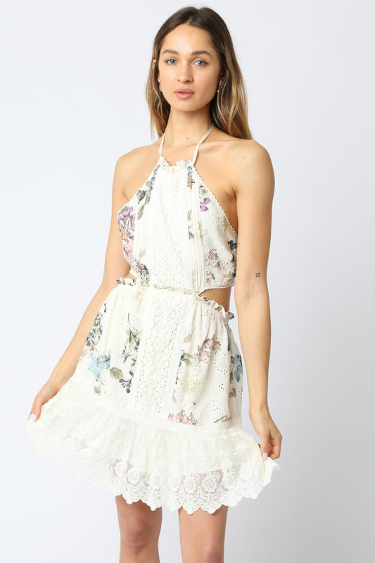 Rorria Floral Lace Detail Mini Dress