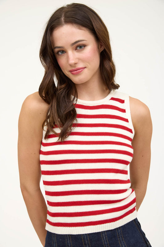 Coastline Stripe Sweater Top In Red