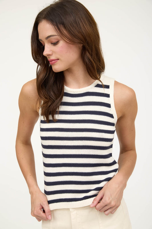 Coastline Stripe Sweater Top In Navy