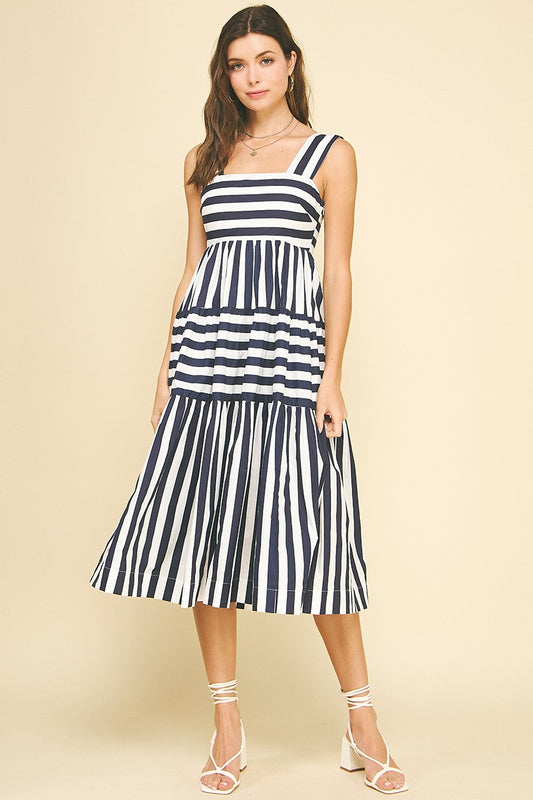 Nautical Vibe Stripe Navy Midi
