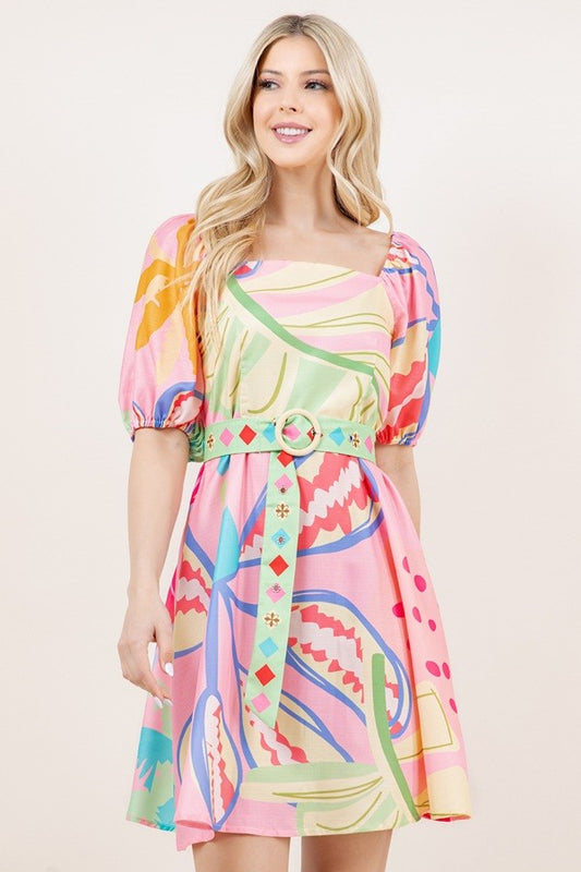 Summer In Barbados Belted Dress