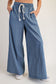 Pinstripe Tie Waist Wide Leg Denim Pants