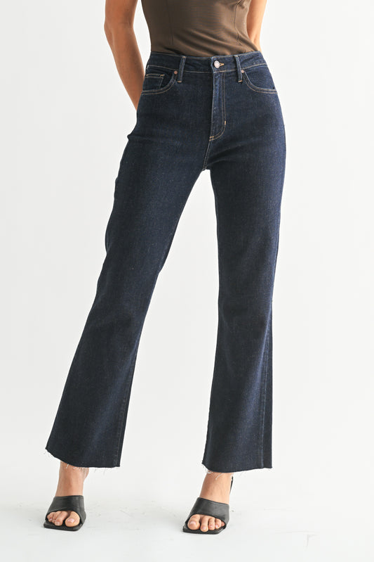 Macey Cropped Flare Jeans In Dark Denim
