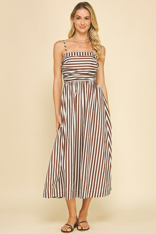 Nautical Fall Stripe Midi In Brown