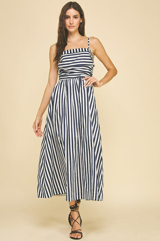 Nautical Fall Stripe Midi In Navy