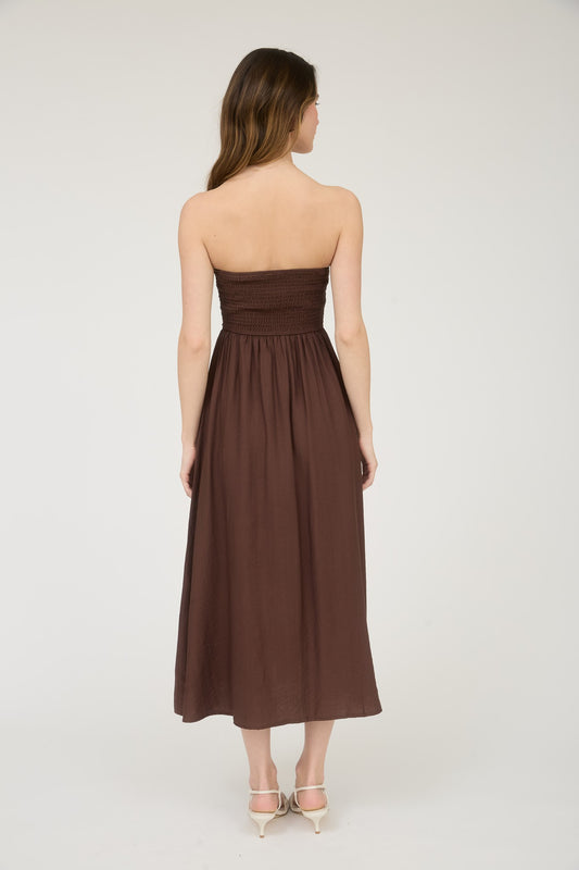 Night Out Strapless Midi In Brown