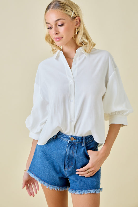 So Chill Button Down Top In Off White