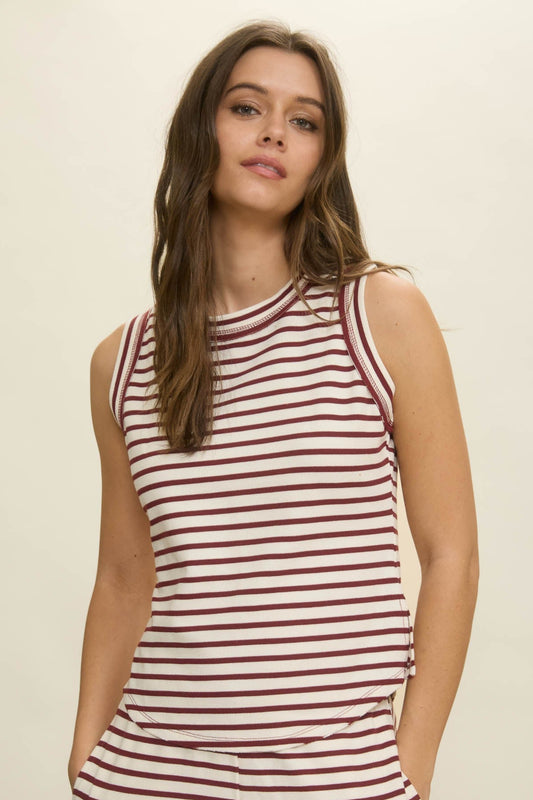 Lounge Stripe Short Set In Burgundy