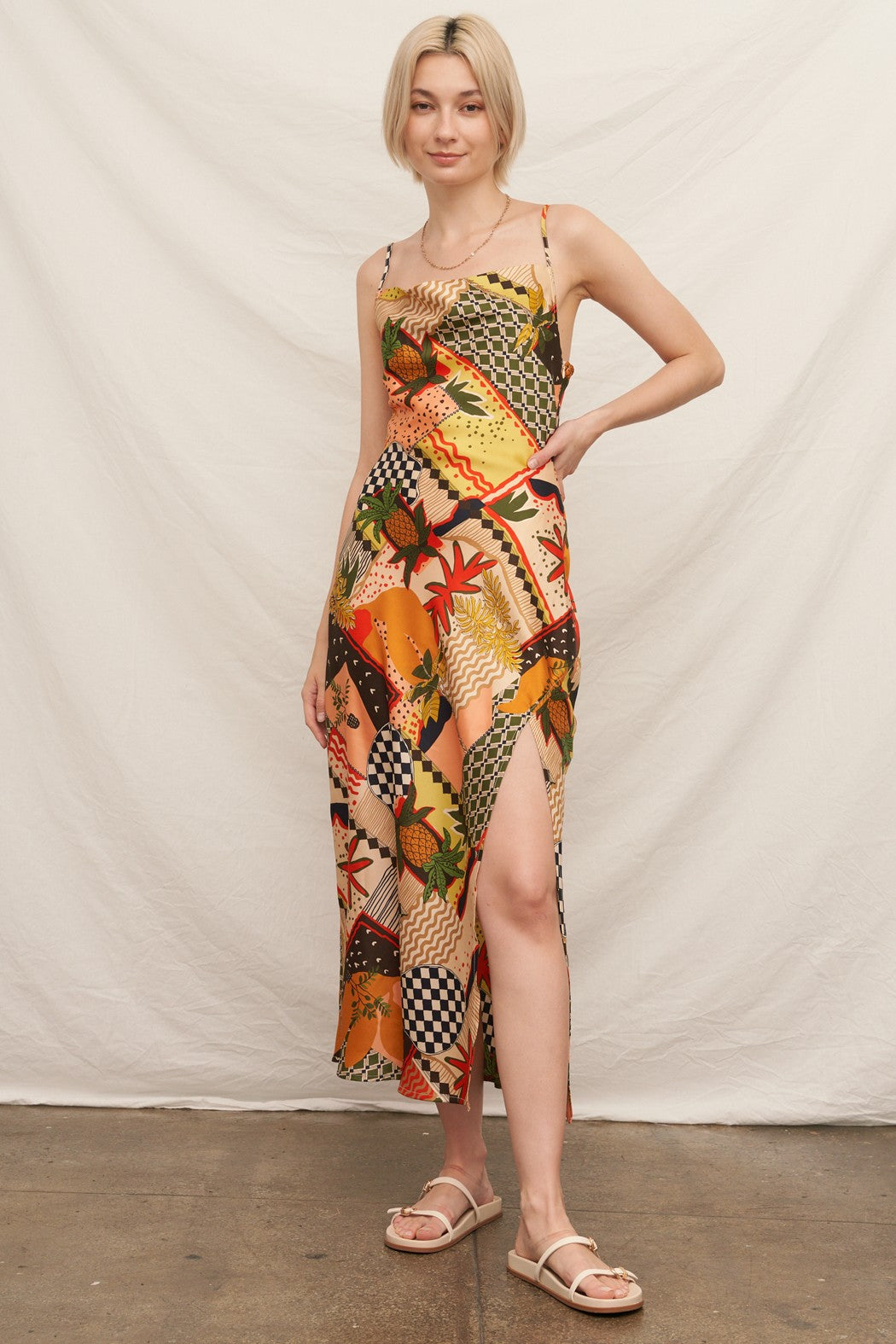 Tropical Patchwork Midi Dress