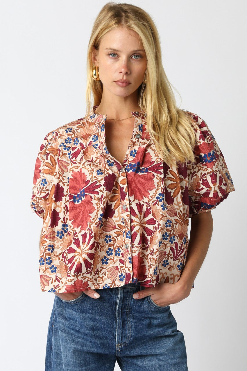 Forever Thankful Floral Balloon Blouse