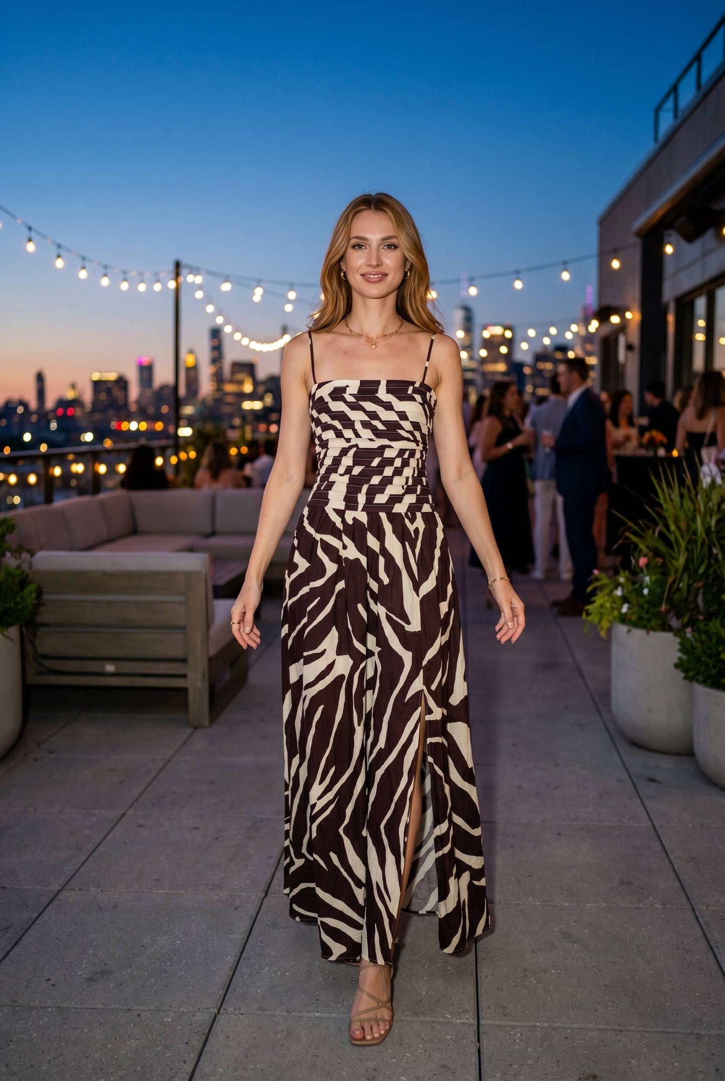 Ruched Animal Print Maxi Dress With Tie Back Detail