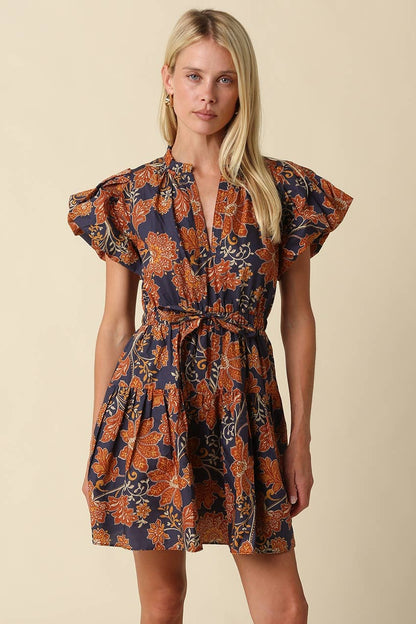 Sienna Bloom Bubble Sleeve Printed Mini Dress