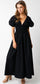 V Neck Puff Sleeve Maxi In Black