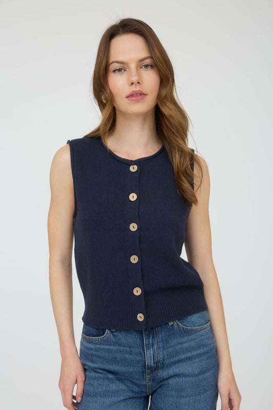 Everyone's Fav Button Down Vest Top In Navy