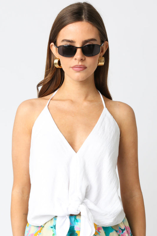 Beach Vibe Halter Tank In White