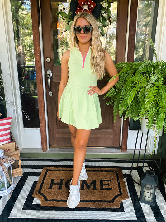 Quarter Zip Athletic Dress in Lime