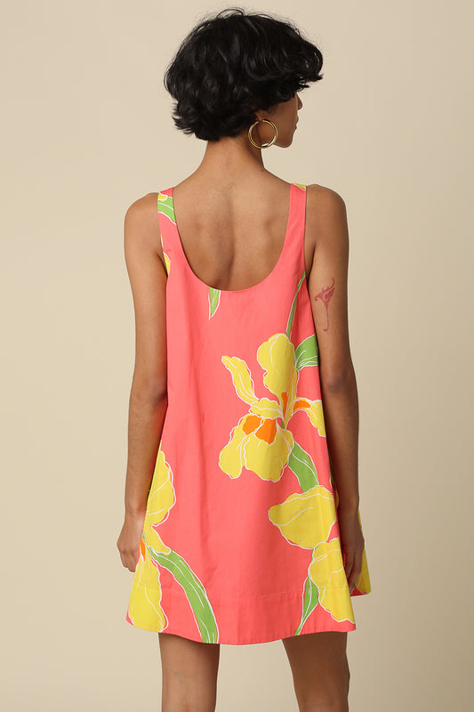 Coral Yellow Floral Mini Dress