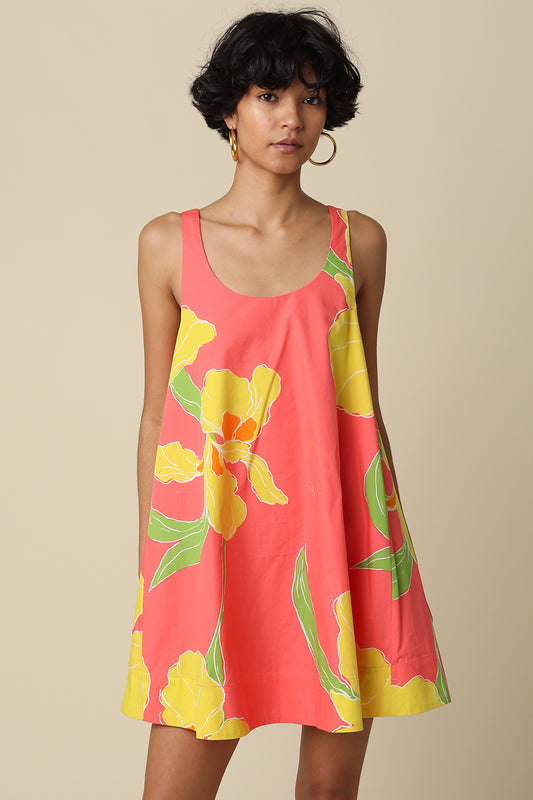 Coral Yellow Floral Mini Dress