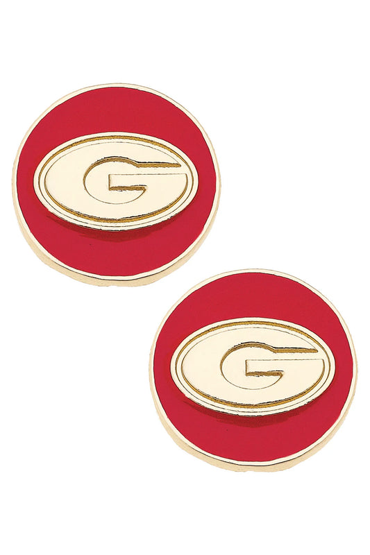 Georgia Bulldogs Logo Circle Stud Earrings in Red/Shiny Gold