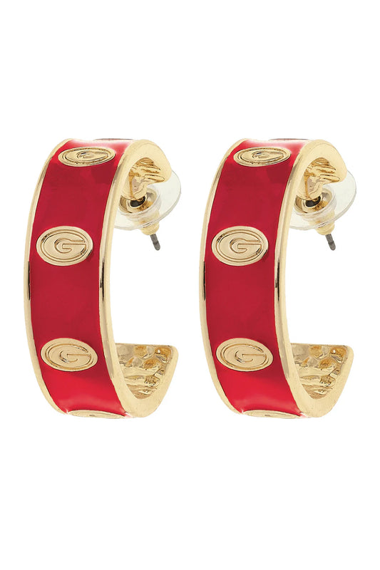 Georgia Bulldogs Enamel Logo Hoop Earrings in Red/Shiny Gold