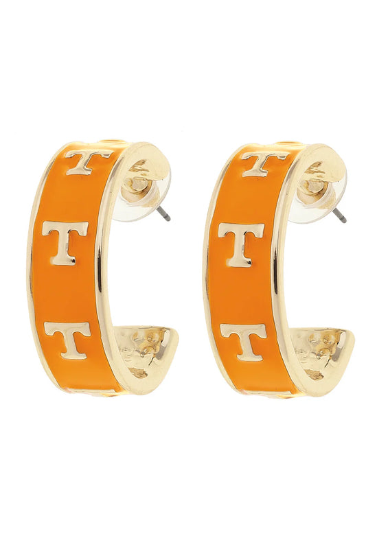 Tennesse Vols Enamel Logo Hoop Earrings in Orange/Shiny Gold