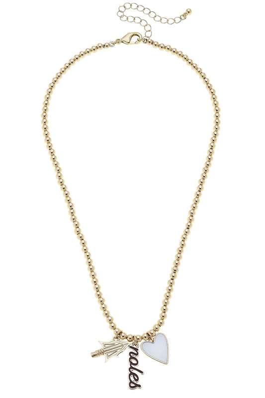 Florida State Seminoles Ball Bead Charm Necklace in Shiny Gold