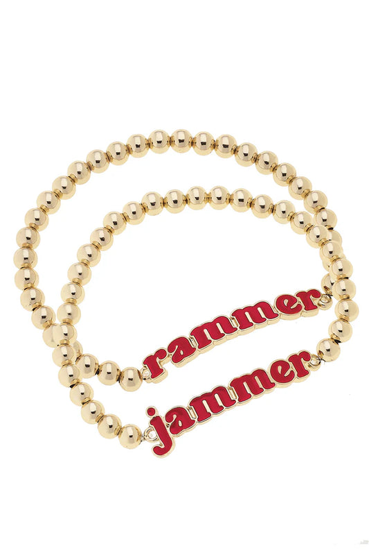 Alabama Crimson Tide Slogan Rammer Jammer Ball Bead Bracelet Set of 2
