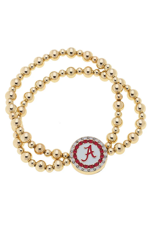 Alabama Crimson Tide Pave Disc 2-Row Ball Bead Stretch Bracelet