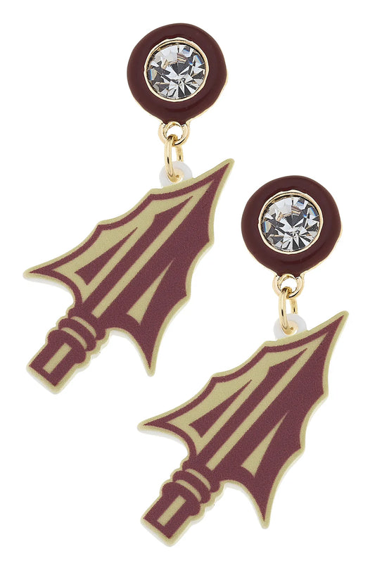Florida State Chief Osceola Spear Resin Earrings in Garnet/Gold