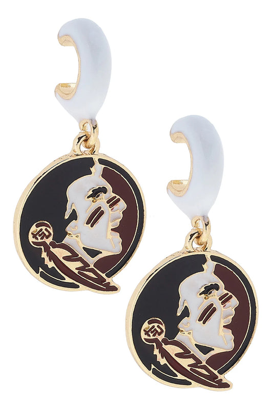 Florida State Seminoles Enamel Logo Huggie Hoop Earrings in White