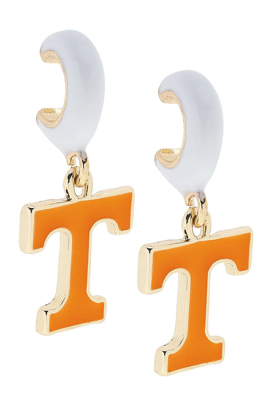 Tennesseee Vols Enamel Logo Huggie Hoop Earrings in White