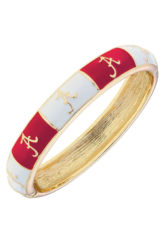Alabama Crimson Tide Sculpted Enamel Checkered Hinge Bangle