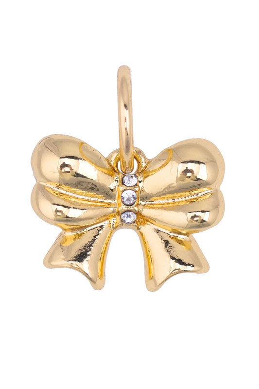Rhinestone Ribbon Bow Charm in Shiny Gold