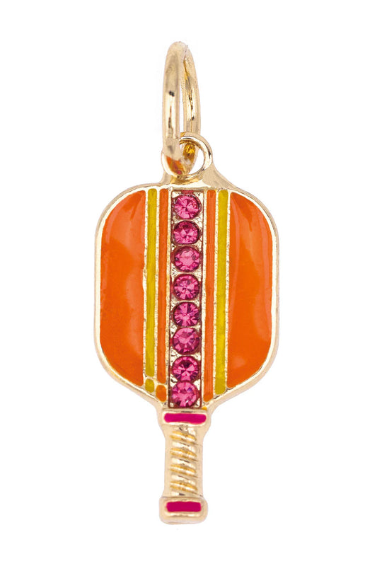Pave Pickleball Paddle Charm in Orange