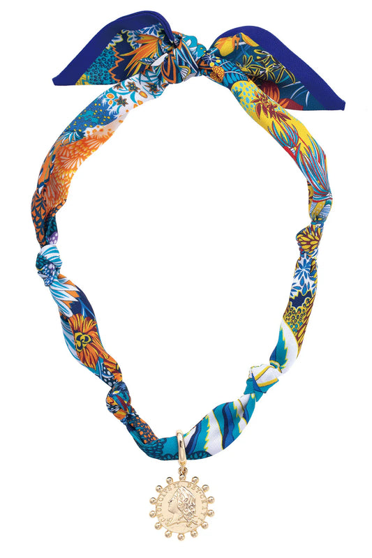 Luciana Studded Coin Scarf Necklace in Multi
