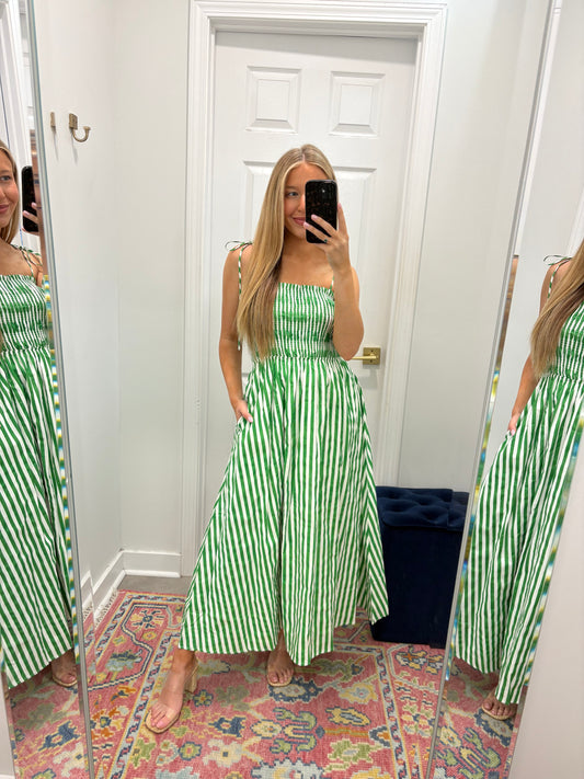 Summer Green Stripe Midi Dress